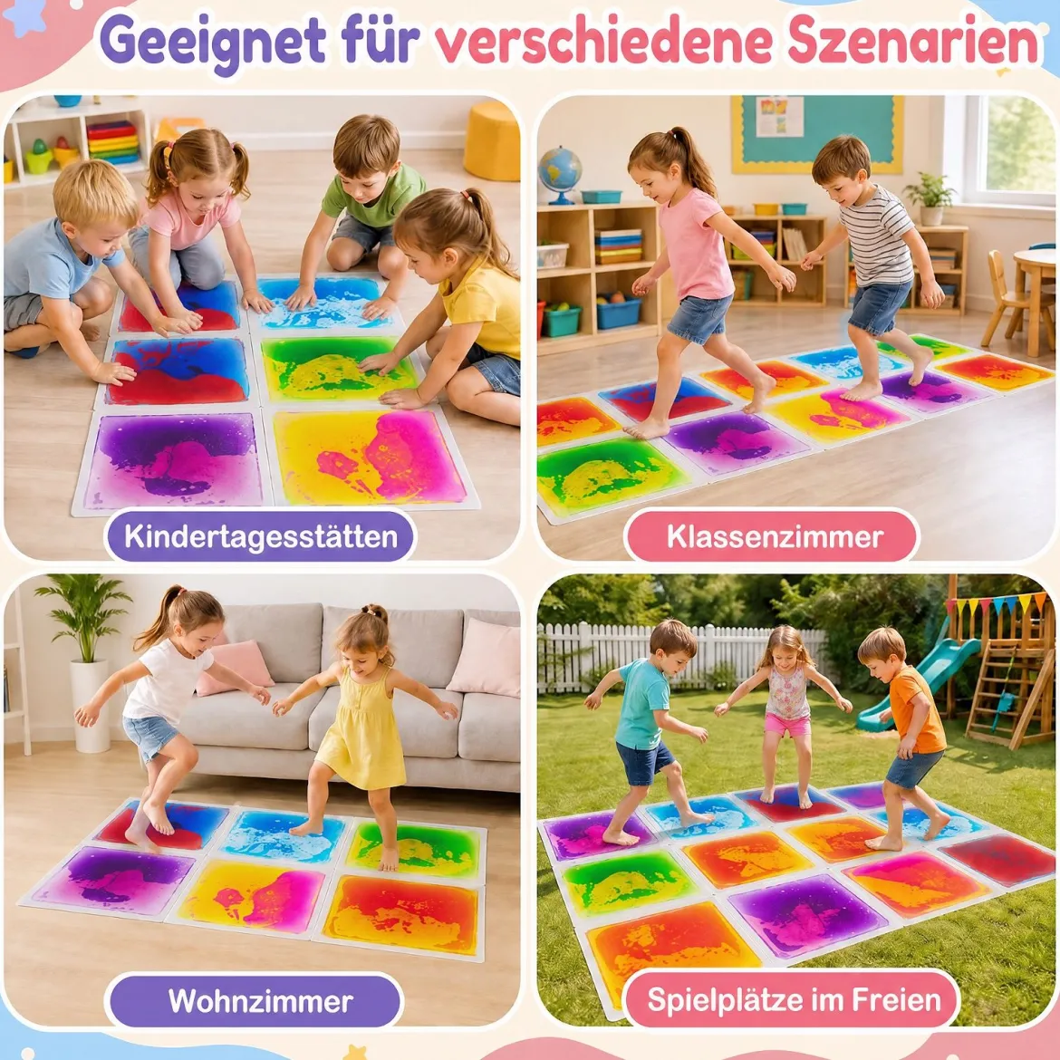 Sensorische Bodenfliesen 30 x 30 cm 6 Stück Flüssige & Ungiftige Sensorik Matten Mehrfarbig