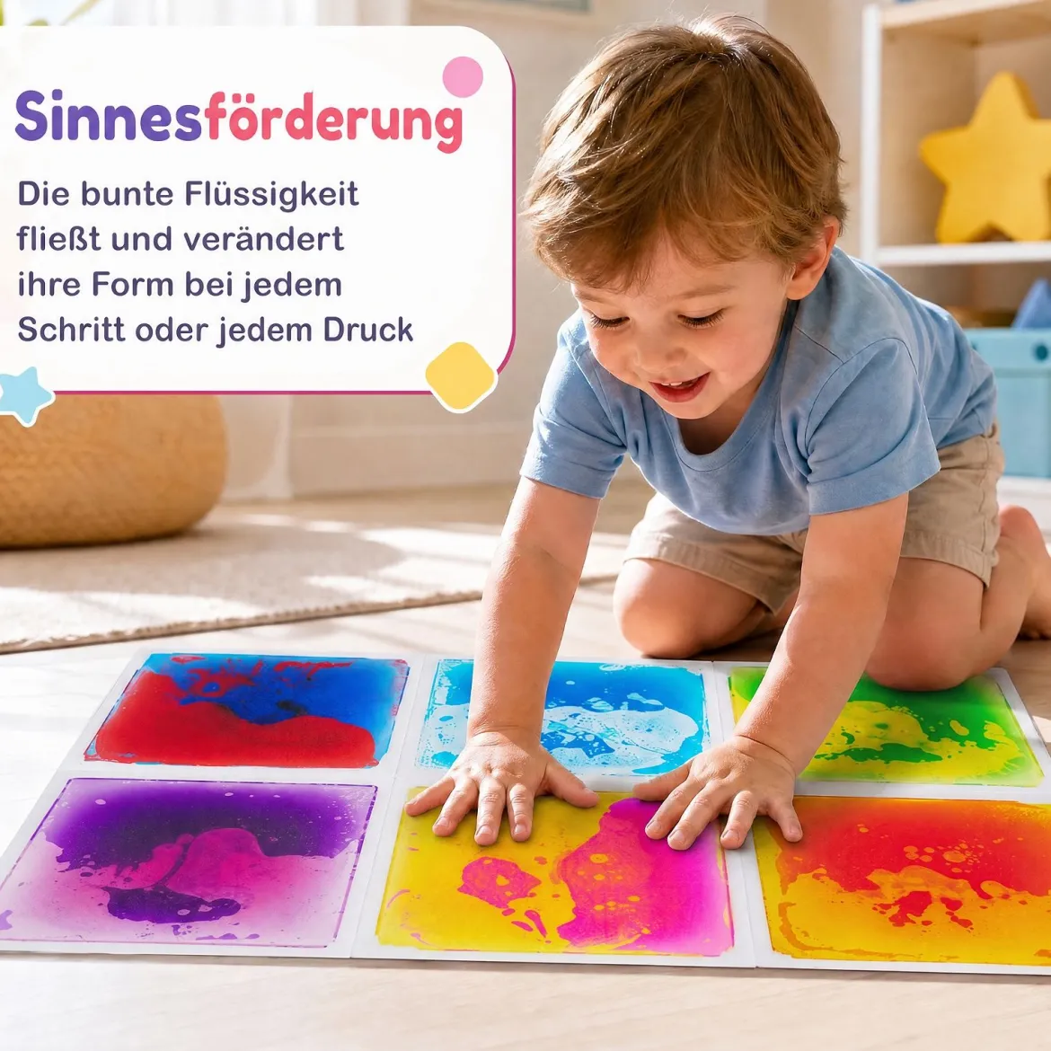 Sensorische Bodenfliesen 30 x 30 cm 6 Stück Flüssige & Ungiftige Sensorik Matten Mehrfarbig