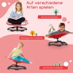 Sensorischer Drehstuhl Kinder 360° Kinderdrehstuhl Karussell Autismus Kinderstuhl mit rutschfester Metallbasis Rot Blume