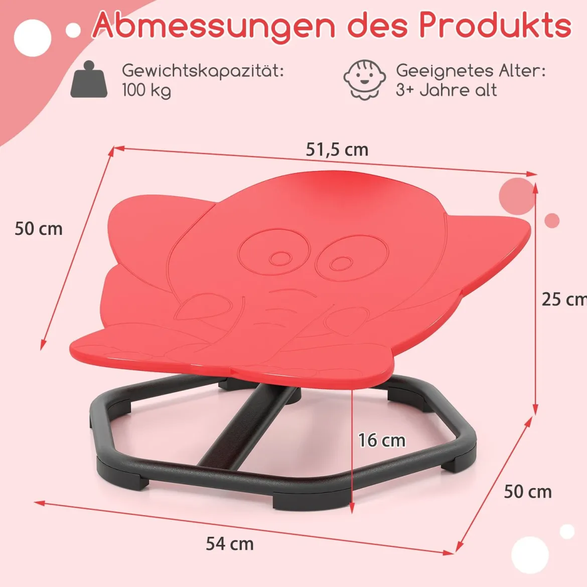 Sensorischer Drehstuhl Kinder 360° Kinderdrehstuhl Karussell Autismus Kinderstuhl mit rutschfester Metallbasis Rot Elefant
