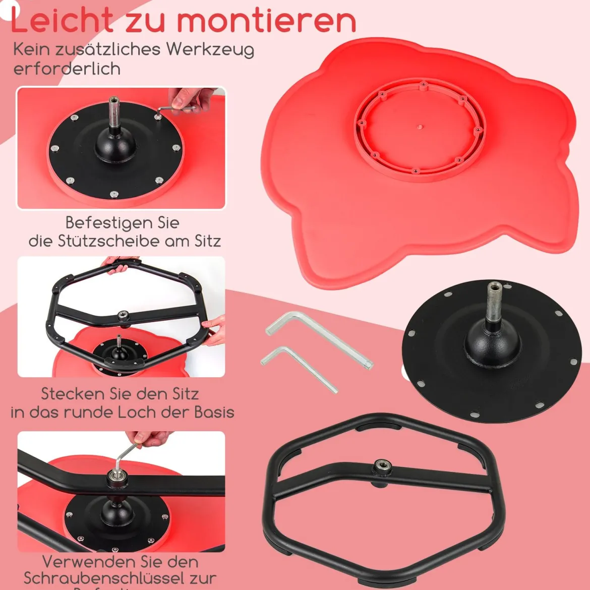 Sensorischer Drehstuhl Kinder 360° Kinderdrehstuhl Karussell Autismus Kinderstuhl mit rutschfester Metallbasis Rot Elefant