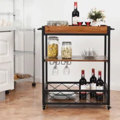 Servierwagen 3 Ablagen Küchenwagen Haushaltswagen mit Universalrädern Braun 78 x 46 x 82,5 cm
