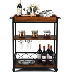 Servierwagen 3 Ablagen Küchenwagen Haushaltswagen mit Universalrädern Braun 78 x 46 x 82,5 cm