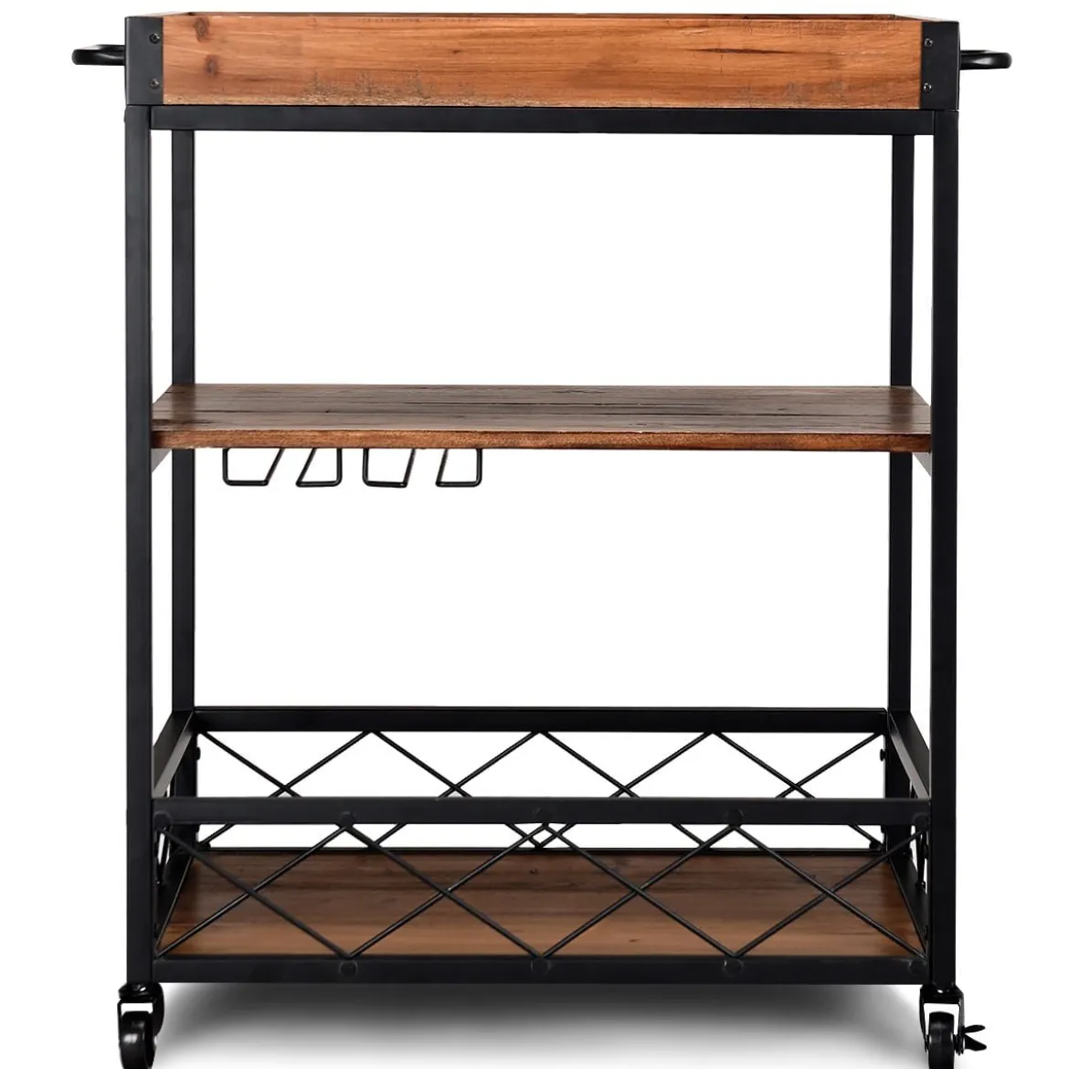 Servierwagen 3 Ablagen Küchenwagen Haushaltswagen mit Universalrädern Braun 78 x 46 x 82,5 cm