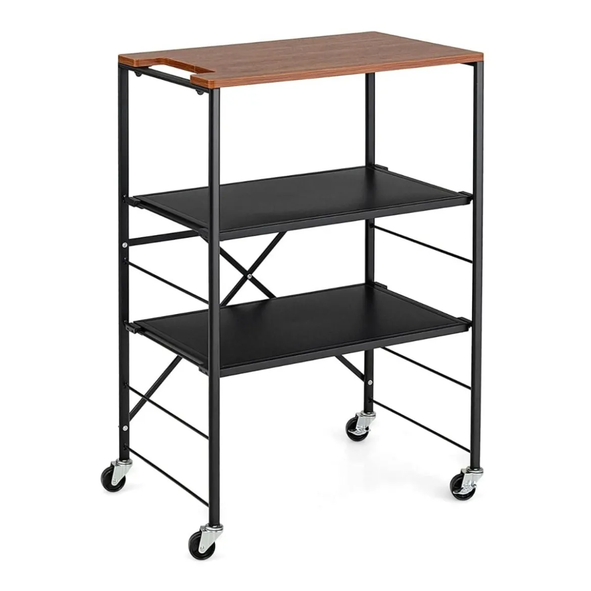 Servierwagen Beistelltisch mit Rollen & Holzablage & Metallrahmen 60 x 40 x 89 cm