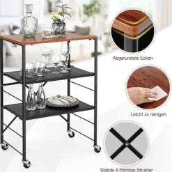 Servierwagen Beistelltisch mit Rollen & Holzablage & Metallrahmen 60 x 40 x 89 cm