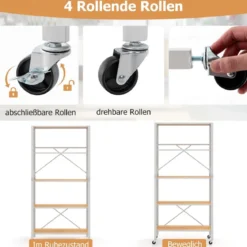 Servierwagen klappbar 5 Ebenen Küchenwagen mit abnehmbaren Rädern Natur 76 x 36 x 153 cm