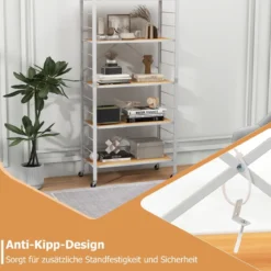 Servierwagen klappbar 5 Ebenen Küchenwagen mit abnehmbaren Rädern Natur 76 x 36 x 153 cm