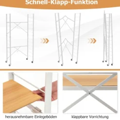 Servierwagen klappbar 5 Ebenen Küchenwagen mit abnehmbaren Rädern Natur 76 x 36 x 153 cm