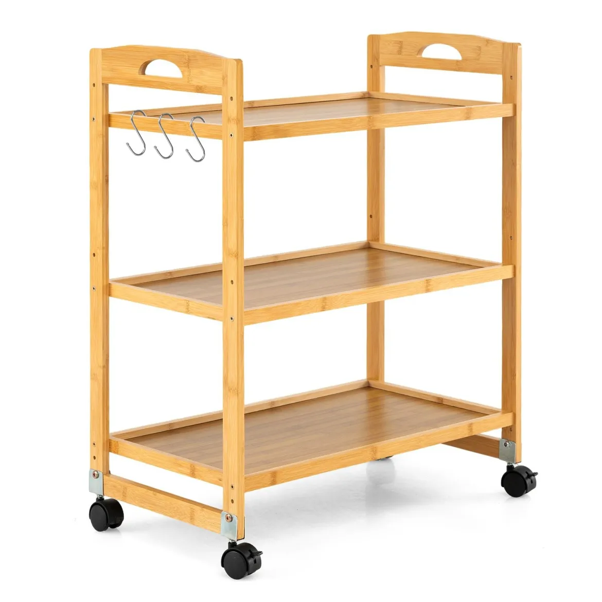 Servierwagen mit 3 Ebenen Küchenwagen aus Bambus mit Universalrollen Griff Natur 60 x 33 x 72 cm