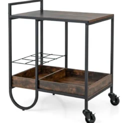Servierwagen mit Rollen Feststellbarer Barwagen Weinwagen Industrie Design Rustikales Braun