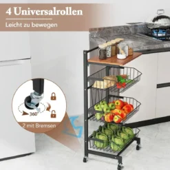 Servierwagen mit Rollen Gemüseregal mit ausziehbaren Körben 40 x 31 x 88 cm
