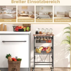 Servierwagen mit Rollen Gemüseregal mit ausziehbaren Körben Rollwagen mit 4 Etagen 42 x 31 x 74 cm