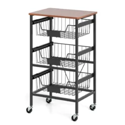 Servierwagen mit Rollen Gemüseregal mit ausziehbaren Körben Rollwagen mit 4 Etagen 42 x 31 x 74 cm