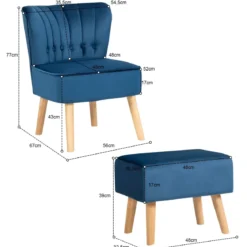 Sessel Armloser Sessel mit Ottomane Hautfreundlicher Polsterstuhl ohne Armlehnen aus Samt Blau