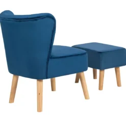 Sessel Armloser Sessel mit Ottomane Hautfreundlicher Polsterstuhl ohne Armlehnen aus Samt Blau