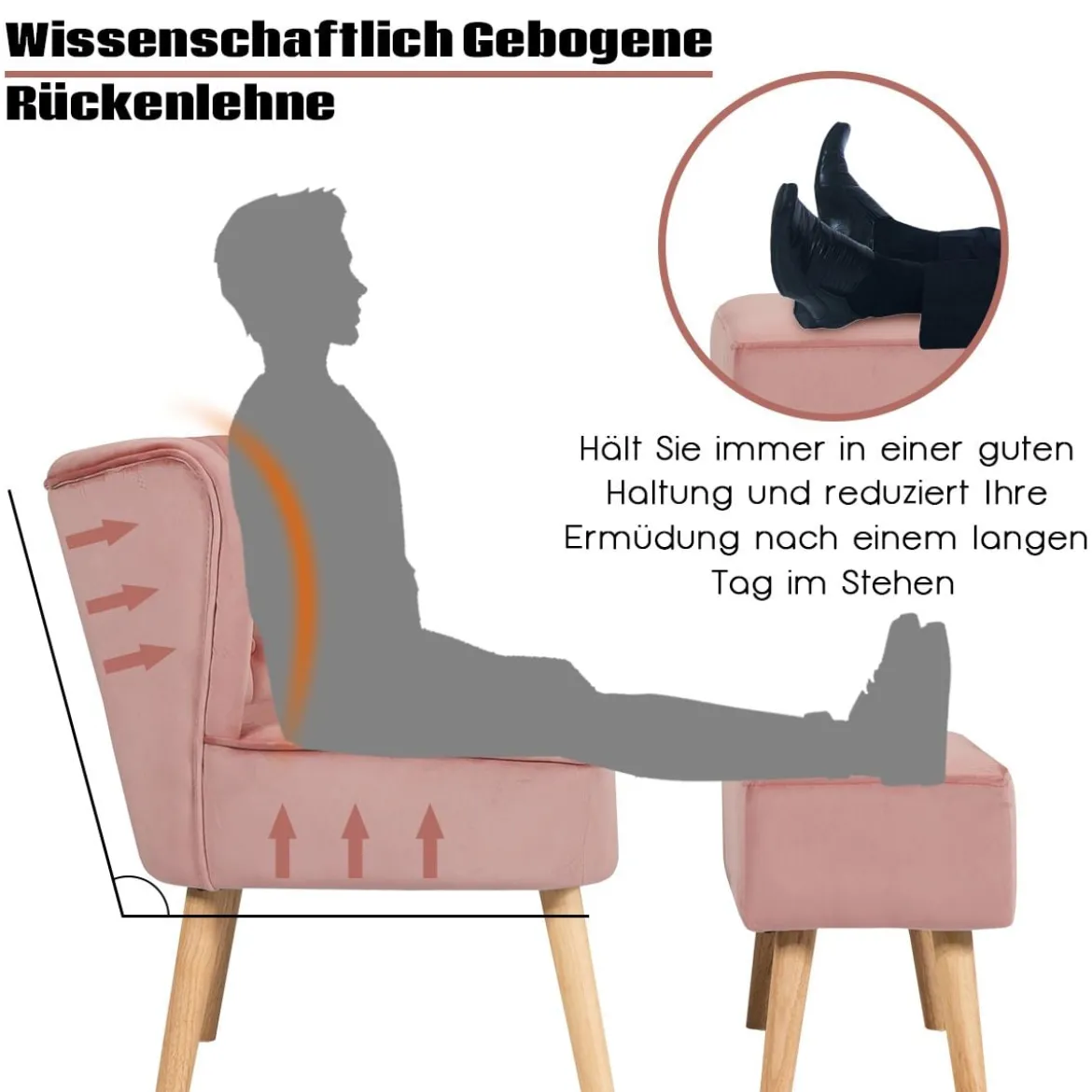 Sessel Armloser Sessel mit Ottomane Hautfreundlicher Polsterstuhl ohne Armlehnen aus Samt Rosa