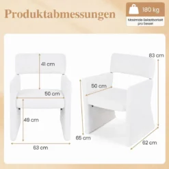 Sessel 2er Set Gepolsterter Relaxsessel Lesessel mit Atmungsaktivem Bezug 63 x 62 x 83 cm Weiß