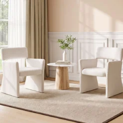 Sessel 2er Set Gepolsterter Relaxsessel Lesessel mit Atmungsaktivem Bezug 63 x 62 x 83 cm Weiß