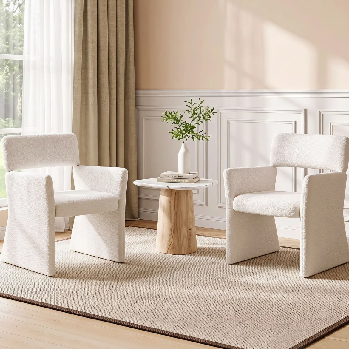 Sessel 2er Set Gepolsterter Relaxsessel Lesessel mit Atmungsaktivem Bezug 63 x 62 x 83 cm Weiß