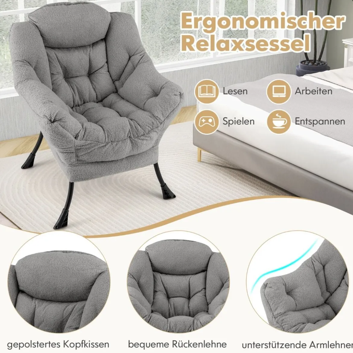 Sessel mit Armlehnen & Seitentasche & Fußstütze & Hocker Relaxsessel Loungesessel Fernsehsessel