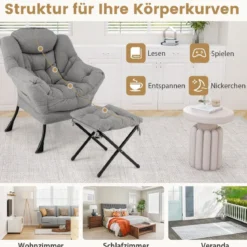 Sessel mit Armlehnen & Seitentasche & Fußstütze & Hocker Relaxsessel Loungesessel Fernsehsessel