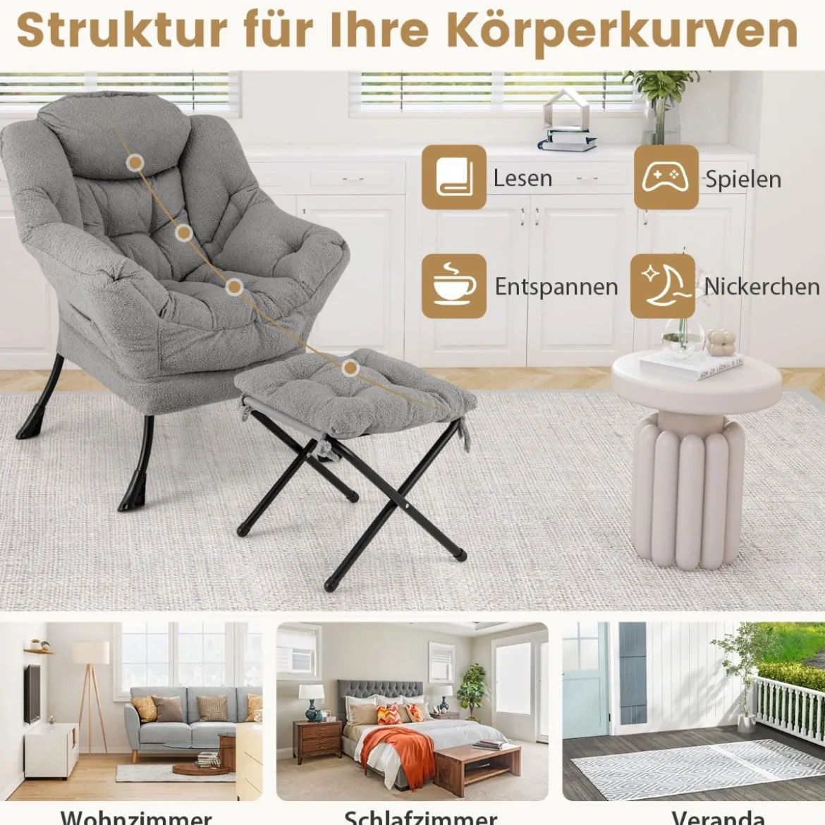 Sessel mit Armlehnen & Seitentasche & Fußstütze & Hocker Relaxsessel Loungesessel Fernsehsessel