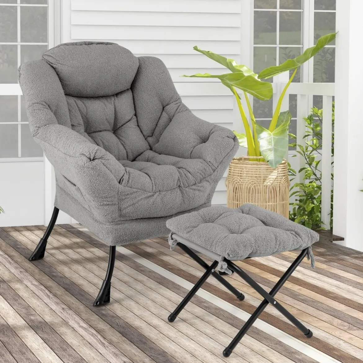 Sessel mit Armlehnen & Seitentasche & Fußstütze & Hocker Relaxsessel Loungesessel Fernsehsessel