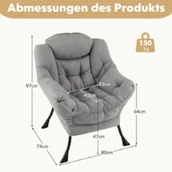 Sessel mit Armlehnen & Seitentasche & Fußstütze & Hocker Relaxsessel Loungesessel Fernsehsessel