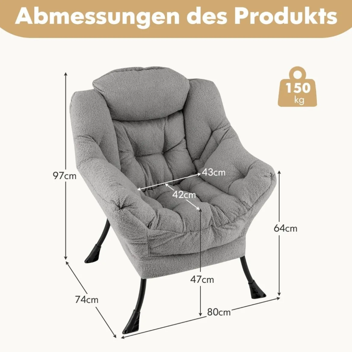 Sessel mit Armlehnen & Seitentasche & Fußstütze & Hocker Relaxsessel Loungesessel Fernsehsessel