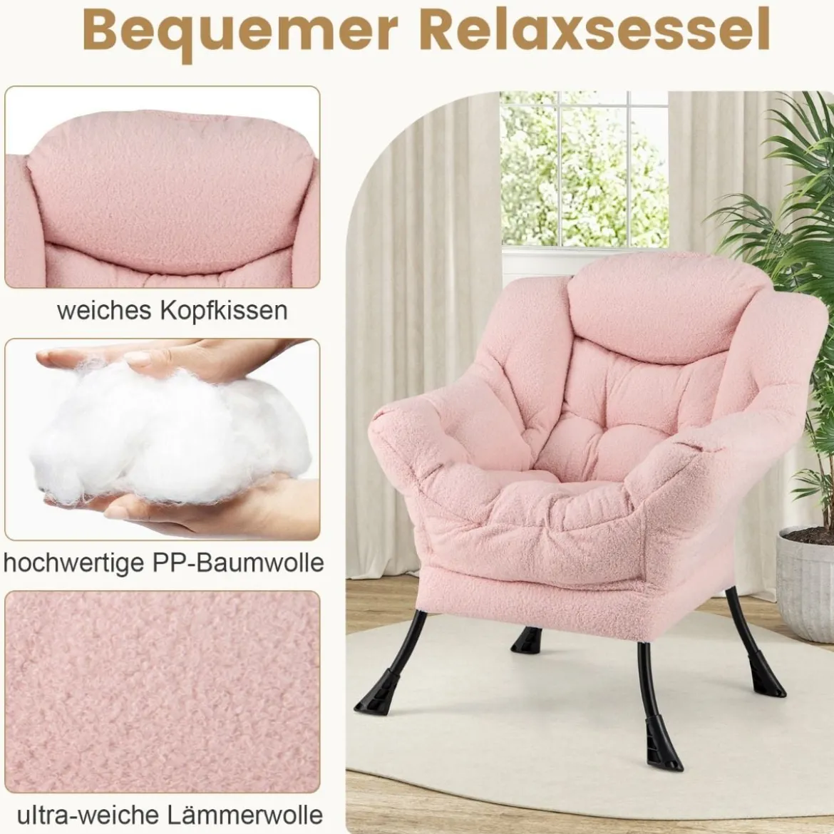 Sessel mit Armlehnen & Seitentasche & Fußstütze & Hocker Relaxsessel Loungesessel Fernsehsessel