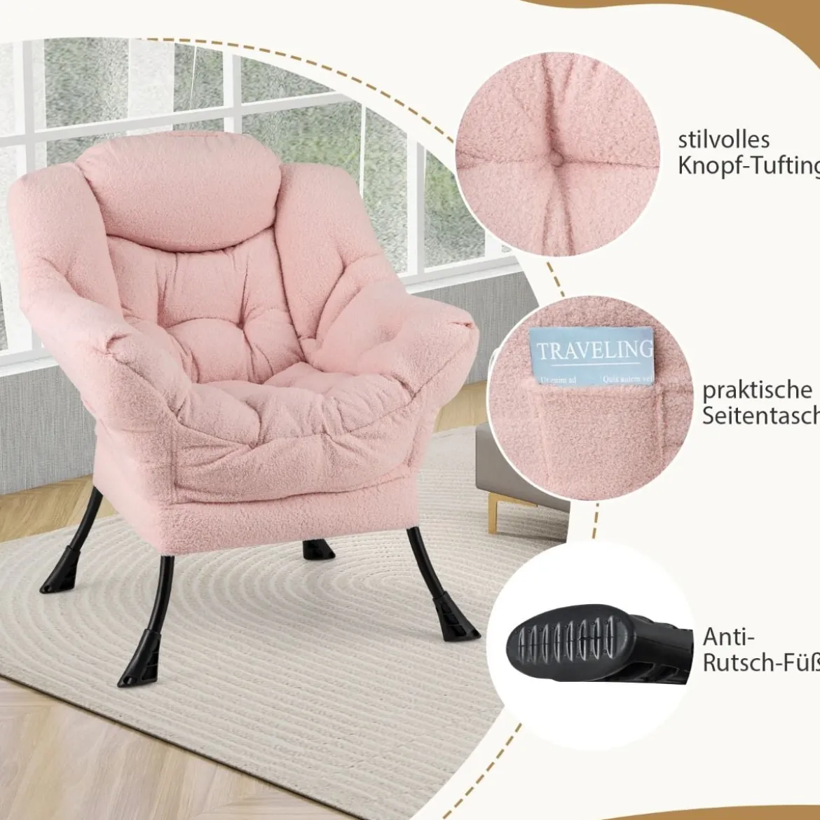 Sessel mit Armlehnen & Seitentasche & Fußstütze & Hocker Relaxsessel Loungesessel Fernsehsessel