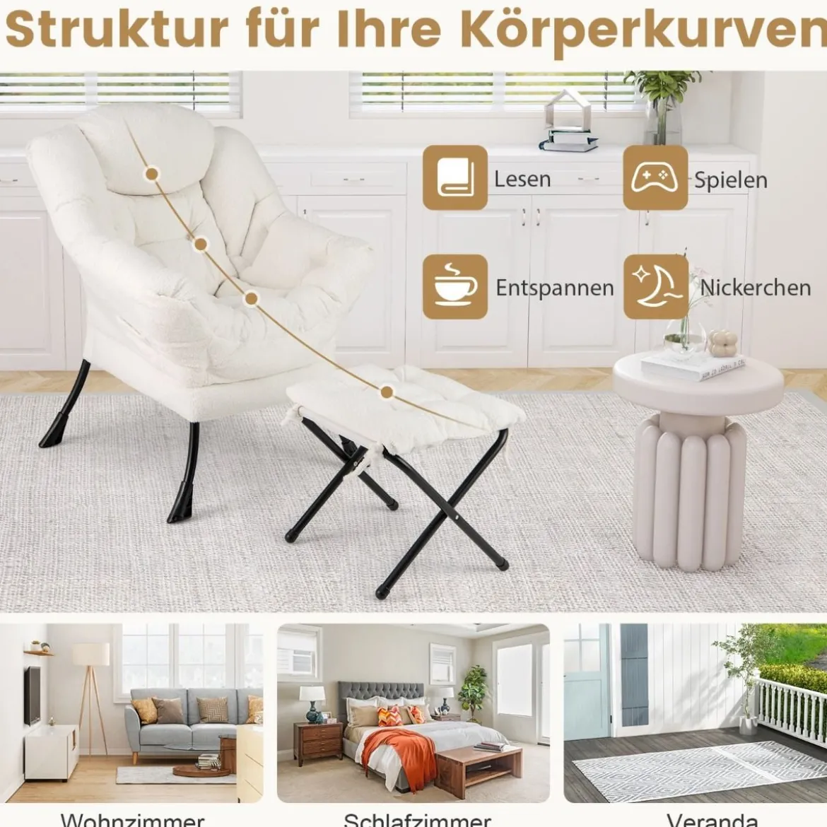 Sessel mit Armlehnen & Seitentasche & Fußstütze & Hocker Relaxsessel Loungesessel Fernsehsessel