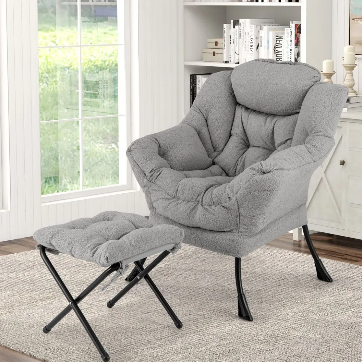 Sessel mit Armlehnen & Seitentasche & Fußstütze & Hocker Relaxsessel Loungesessel Fernsehsessel