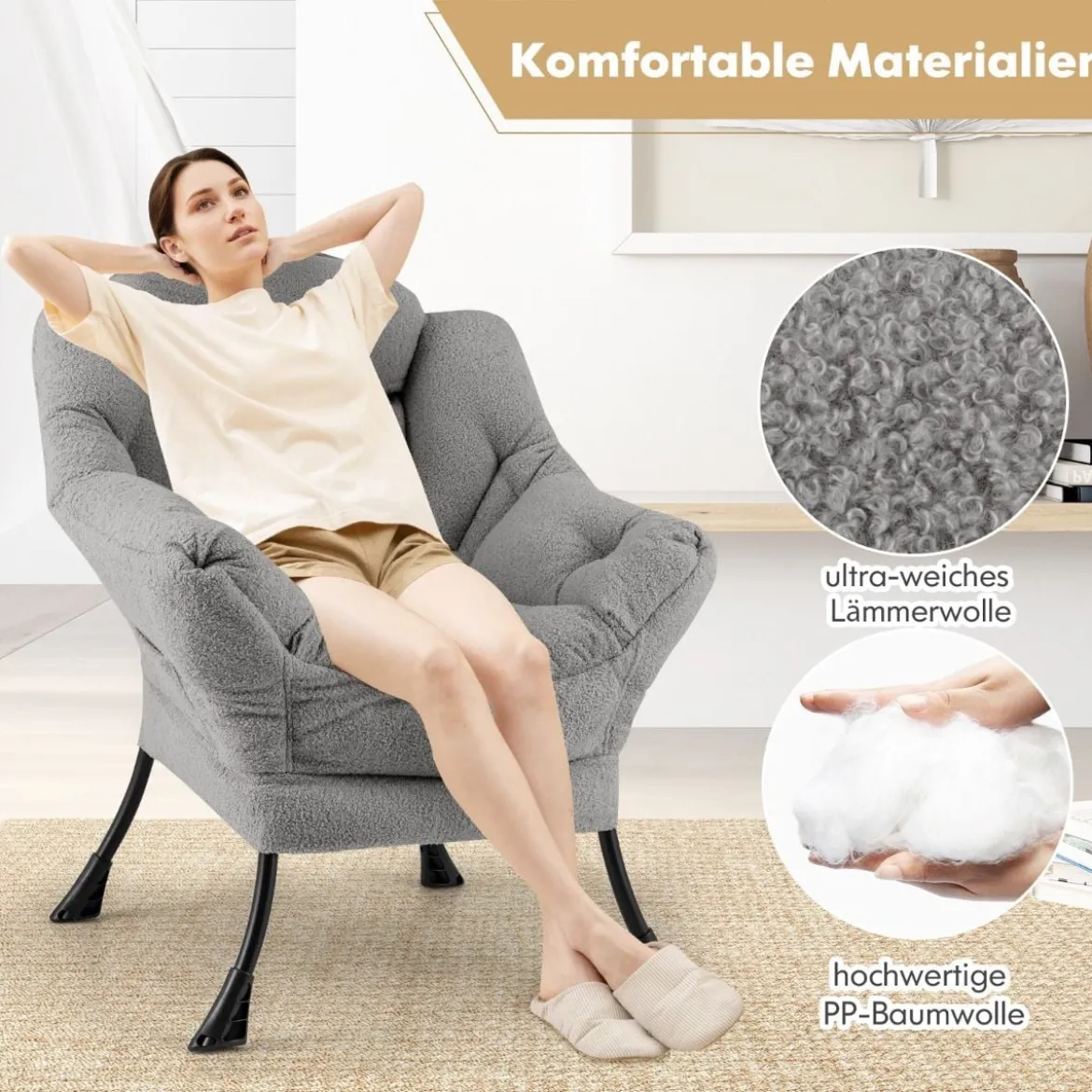 Sessel mit Armlehnen & Seitentasche & Fußstütze & Hocker Relaxsessel Loungesessel Fernsehsessel