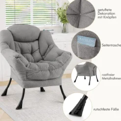 Sessel mit Armlehnen & Seitentasche & Fußstütze & Hocker Relaxsessel Loungesessel Fernsehsessel