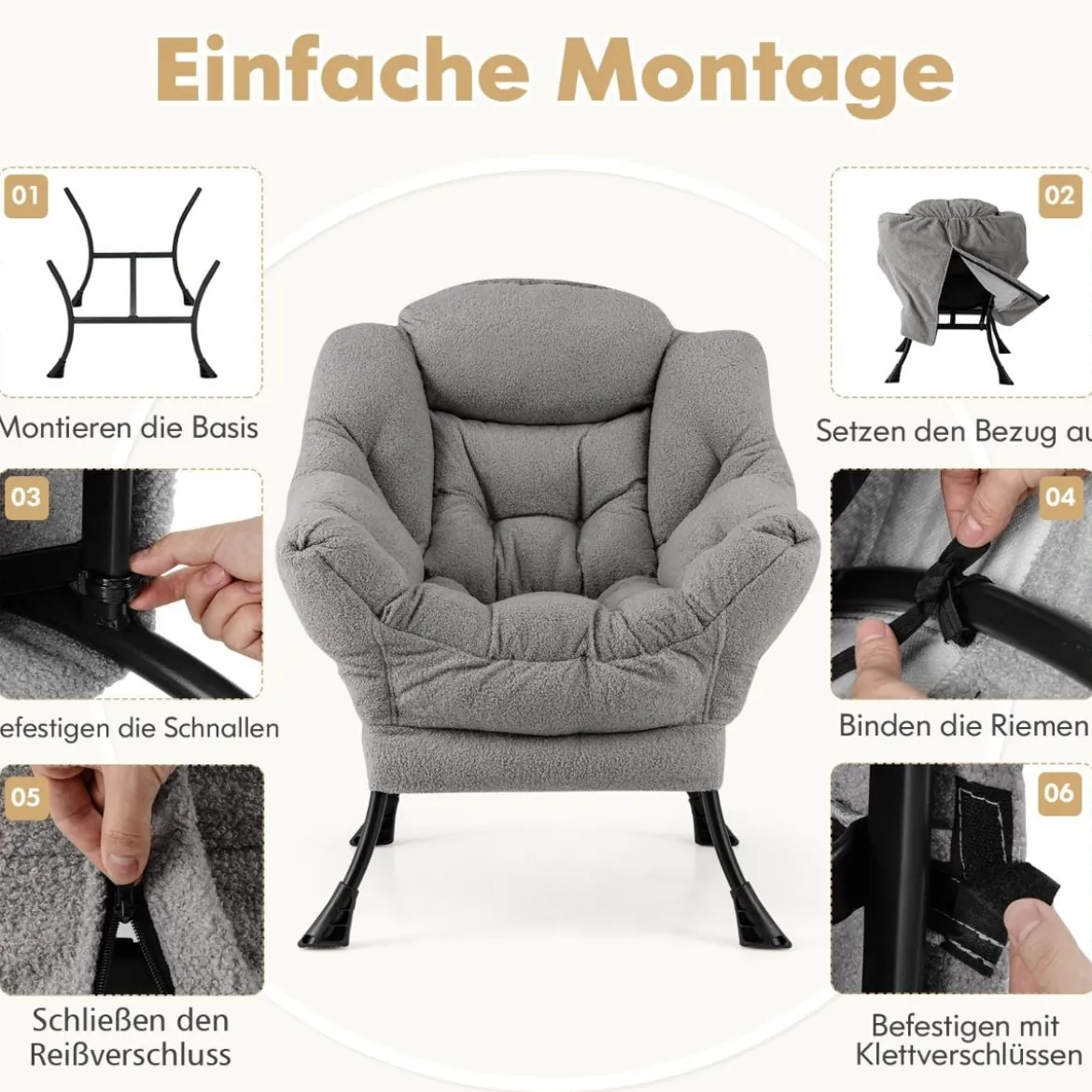 Sessel mit Armlehnen & Seitentasche & Fußstütze & Hocker Relaxsessel Loungesessel Fernsehsessel