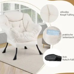 Sessel mit Armlehnen & Seitentasche & Fußstütze & Hocker Relaxsessel Loungesessel Fernsehsessel