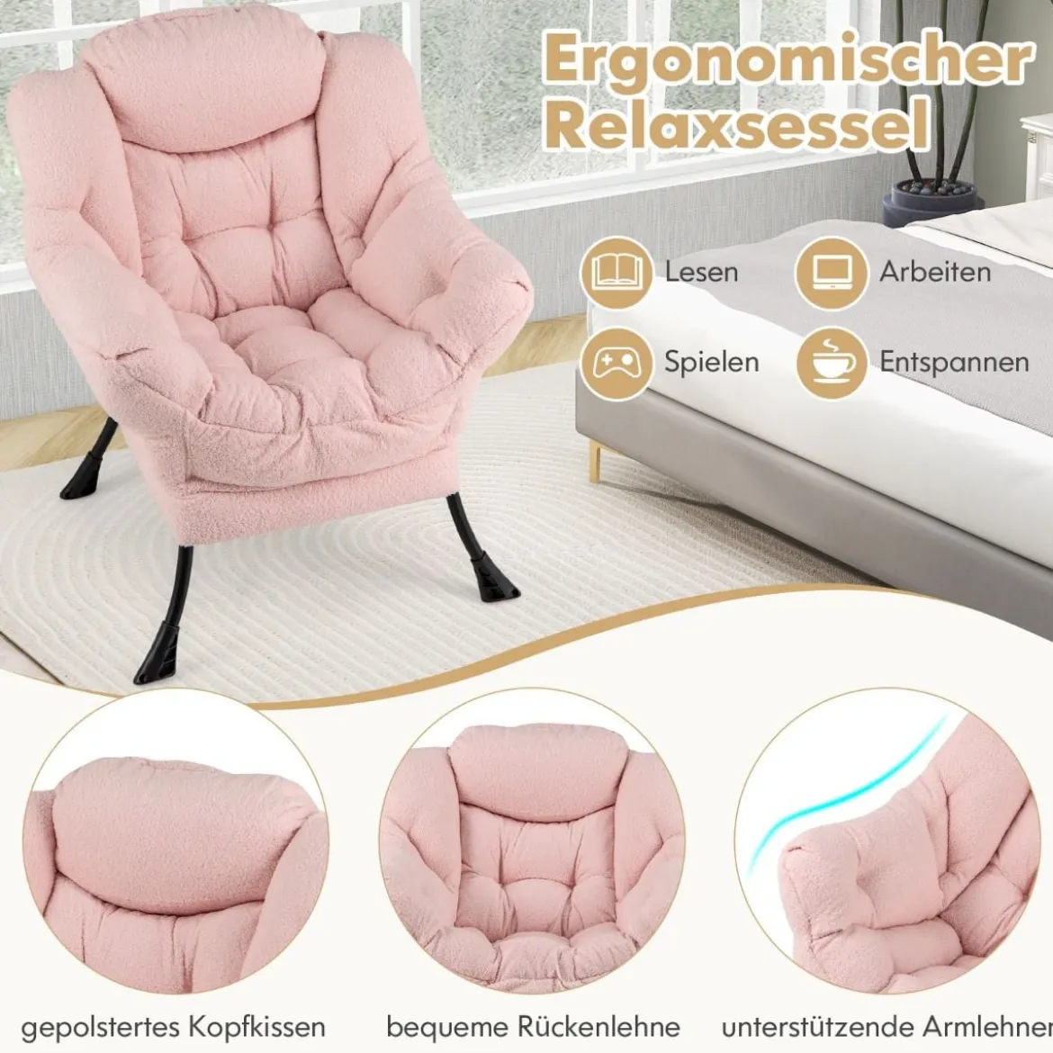 Sessel mit Armlehnen & Seitentasche & Fußstütze & Hocker Relaxsessel Loungesessel Fernsehsessel