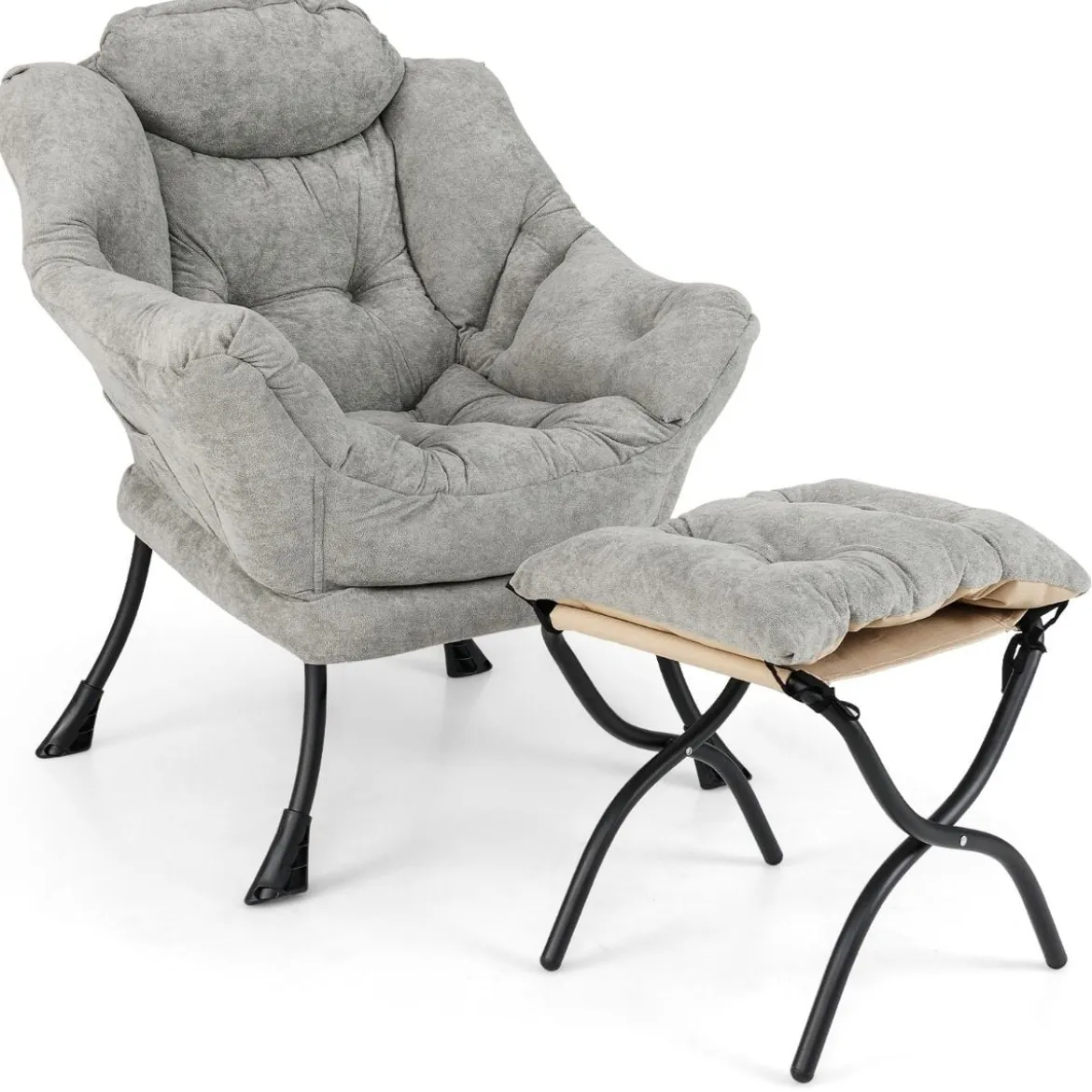 Sessel mit Hocker & Armlehnen & Seitentasche & Doppelseitiger Fußstütze Relaxsessel Grau