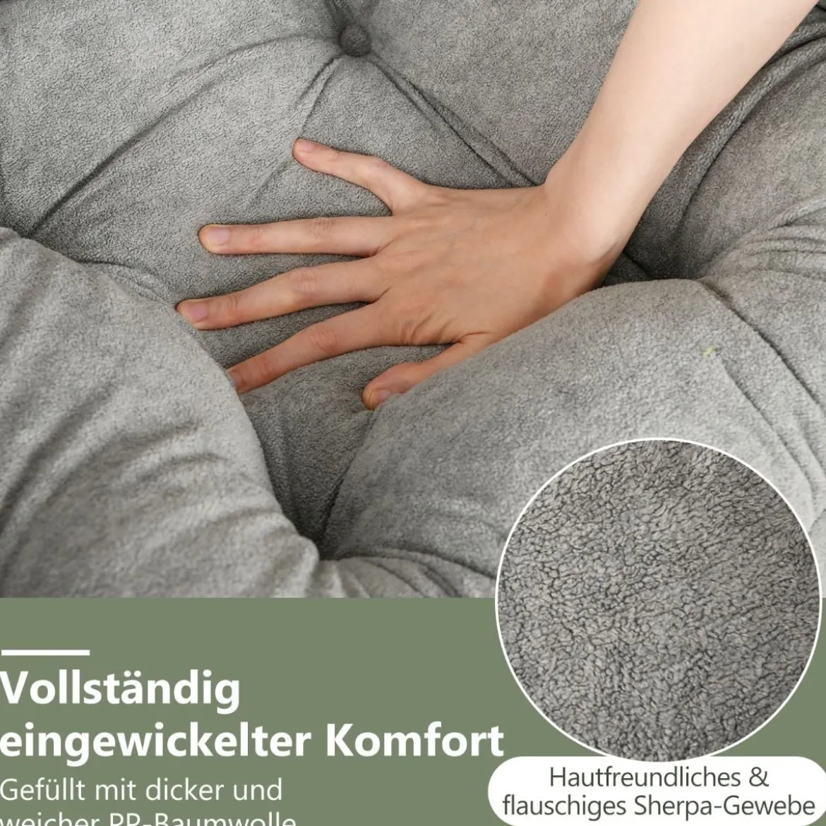 Sessel mit Hocker & Armlehnen & Seitentasche & Doppelseitiger Fußstütze Relaxsessel Grau
