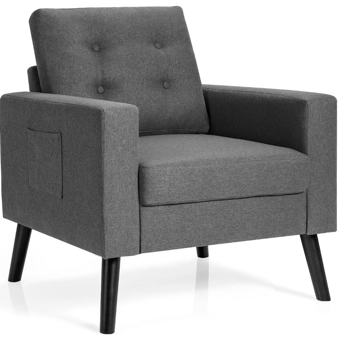 Sessel mit 2 Seitentaschen Ohrensessel mit Armlehnen und Rückenkissen 75 x 81 x 86 cm Grau 53cm Sitztiefe
