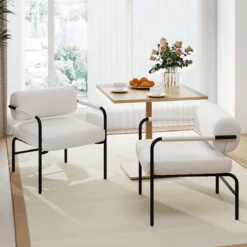 Sessel Modern Loungesessel Gepolsterter Akzentstuhl mit Armlehnen Einzelsessel Relaxsessel Weiß