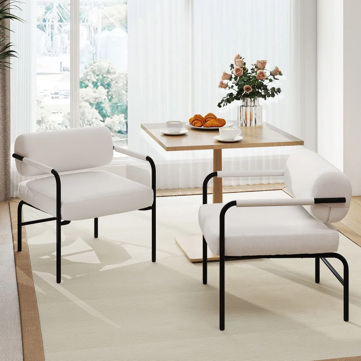 Sessel Modern Loungesessel Gepolsterter Akzentstuhl mit Armlehnen Einzelsessel Relaxsessel Weiß