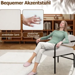 Sessel Modern Loungesessel Gepolsterter Akzentstuhl mit Armlehnen Einzelsessel Relaxsessel Weiß