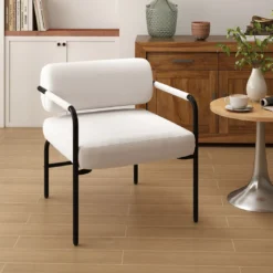 Sessel Modern Loungesessel Gepolsterter Akzentstuhl mit Armlehnen Einzelsessel Relaxsessel Weiß