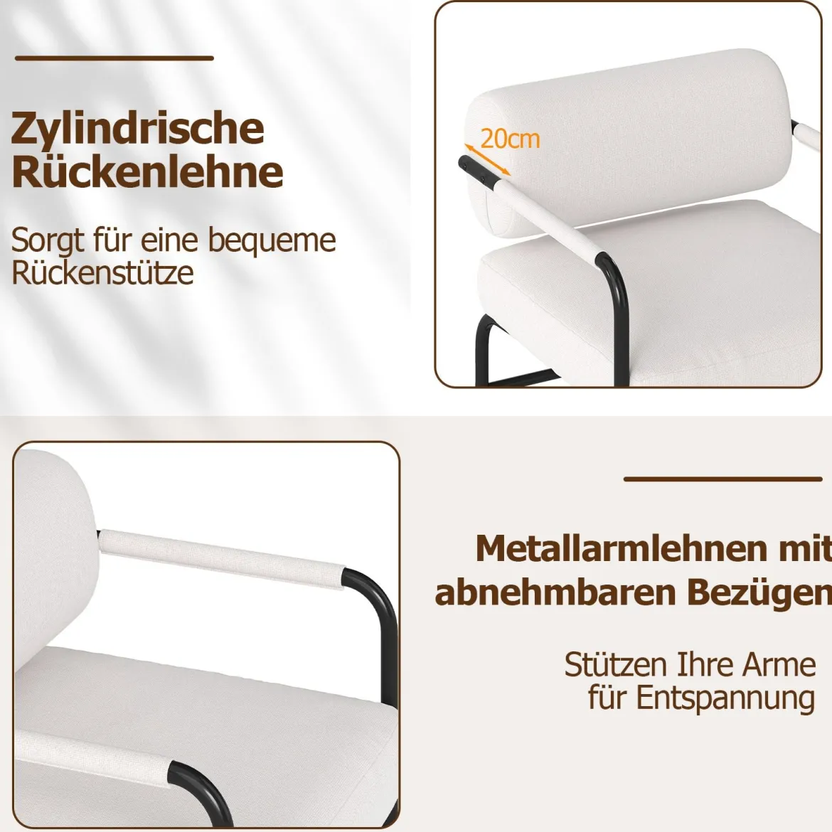 Sessel Modern Loungesessel Gepolsterter Akzentstuhl mit Armlehnen Einzelsessel Relaxsessel Weiß