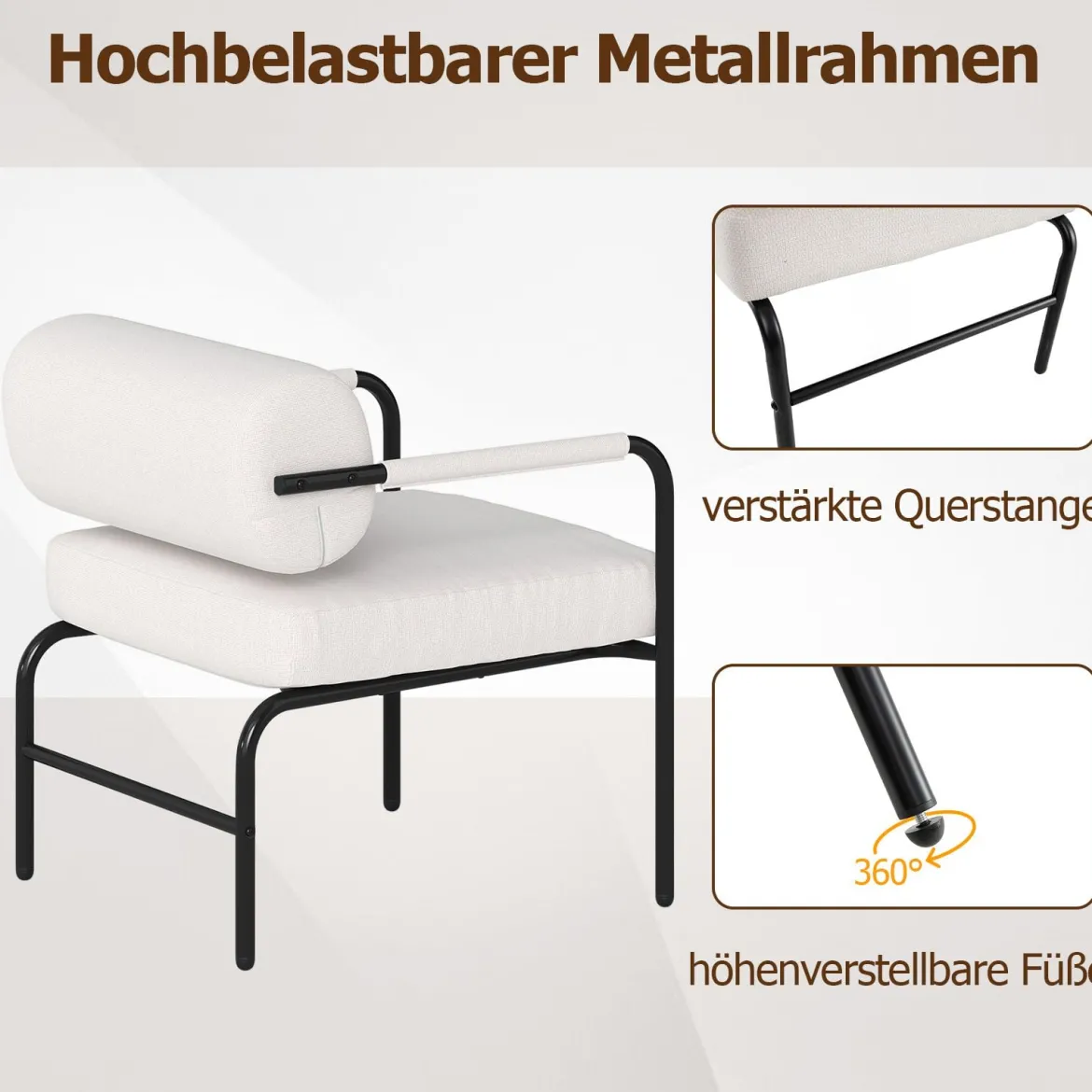 Sessel Modern Loungesessel Gepolsterter Akzentstuhl mit Armlehnen Einzelsessel Relaxsessel Weiß