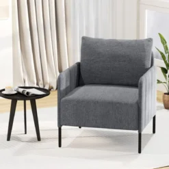 Sessel Wohnzimmer Einzelsofa mit Kissen Loungesessel mit Verstellbaren Fußpolstern 73 x 79 x 79 cm Grau