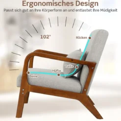 Sessel Wohnzimmer Loungesessel gepolstert Moderner Akzentstuhl Holz mit Armlehnen 65 x 79 x 77 cm